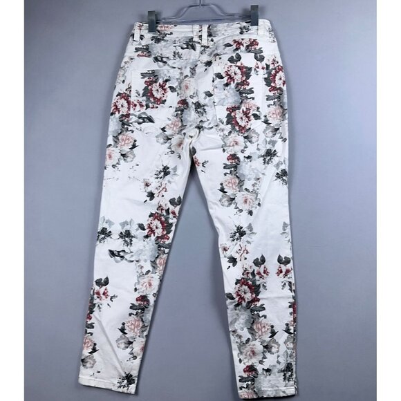 Colloseum Floral Skinny Jeans Womens Size X Large Mid Rise Button Fly White Gray - Picture 2 of 11